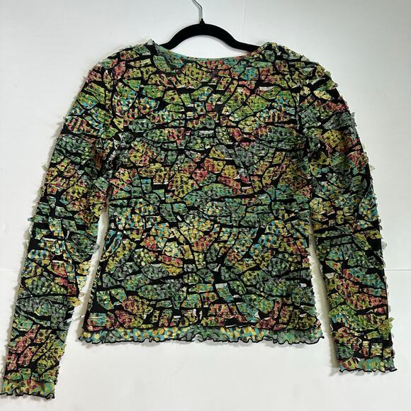 SNO SKINS Top S Multicolored Sheer Long Sleeve USA Made Boho Funky Wearable Art - Picture 8 of 8